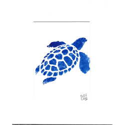 Hand Painted &quot;Blue Turtle&quot; 5 x 7 in an 8 x 10 Mat - Free Shipping