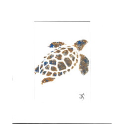 Hand Painted &quot;Gold &amp; Blue Turtle - 5 x 7 in an 8 x 10 Mat - Free Shipping