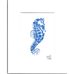 Hand Painted &quot;Blue Seahorse&quot; 5 x 7 in an 8 x 10 Mat - Free Shipping