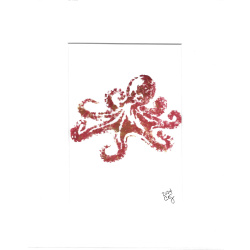 Hand Painted &quot;Red Octopus&quot; 5 x7 in an 8 x 10 Mat - Free Shipping