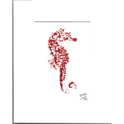 Hand Painted &quot;Red Seahorse 2&quot; Ocean Art - 5 x 7 in 8 x 10 Mat - Free Shipping