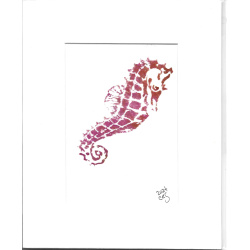 Hand Painted &quot;Red Seahorse&quot; 5 x 7 in an 8 x 10 Mat - Free Shipping